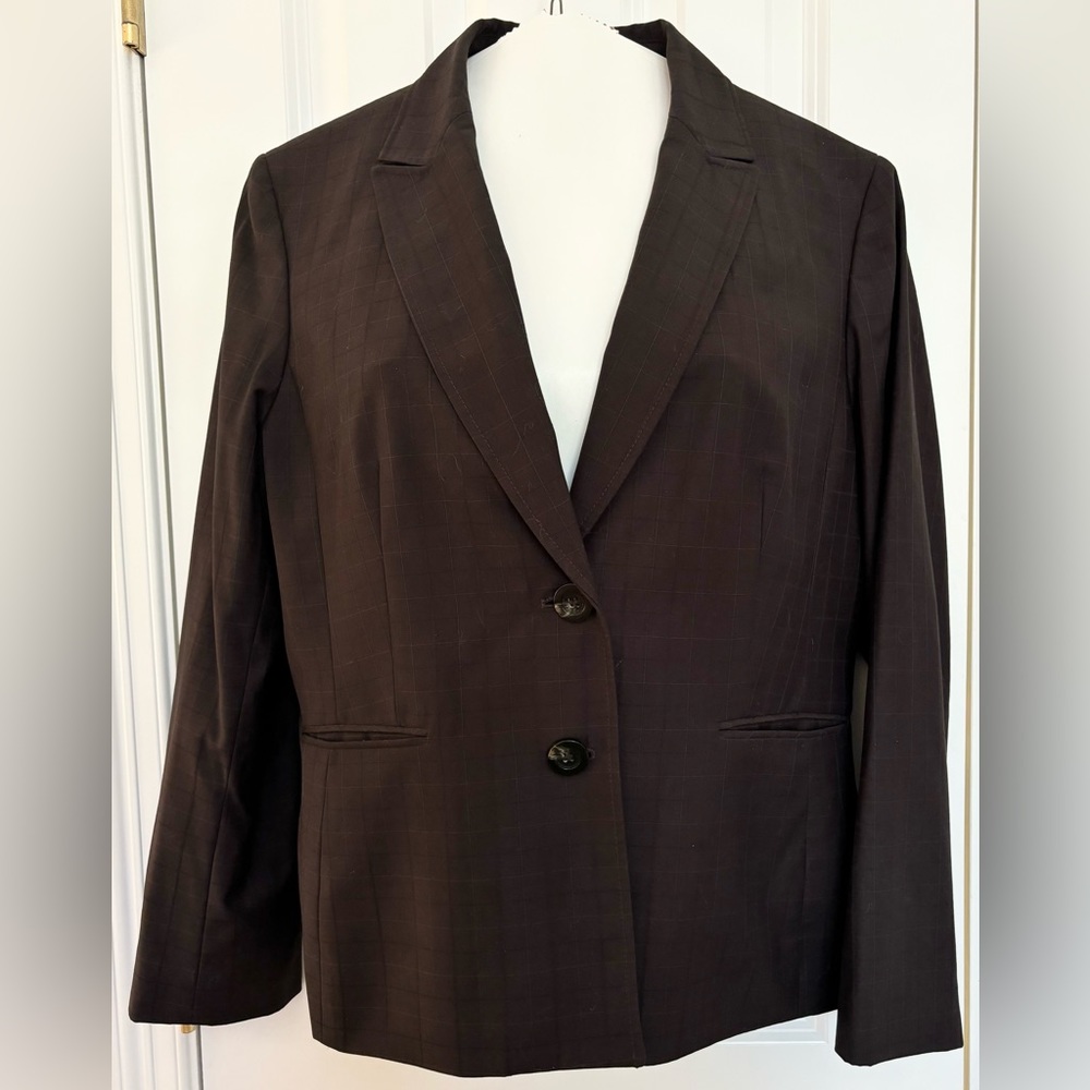 Jones New York Pantsuit women’s sz 16, dark brown woven check, EUC, fully lined